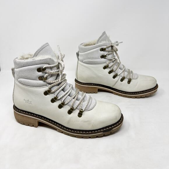 [Bos & Co.] White Howe Waterproof Ankle High Lug Sole Leather Boots Size 40 US 9 - Picture 1 of 12